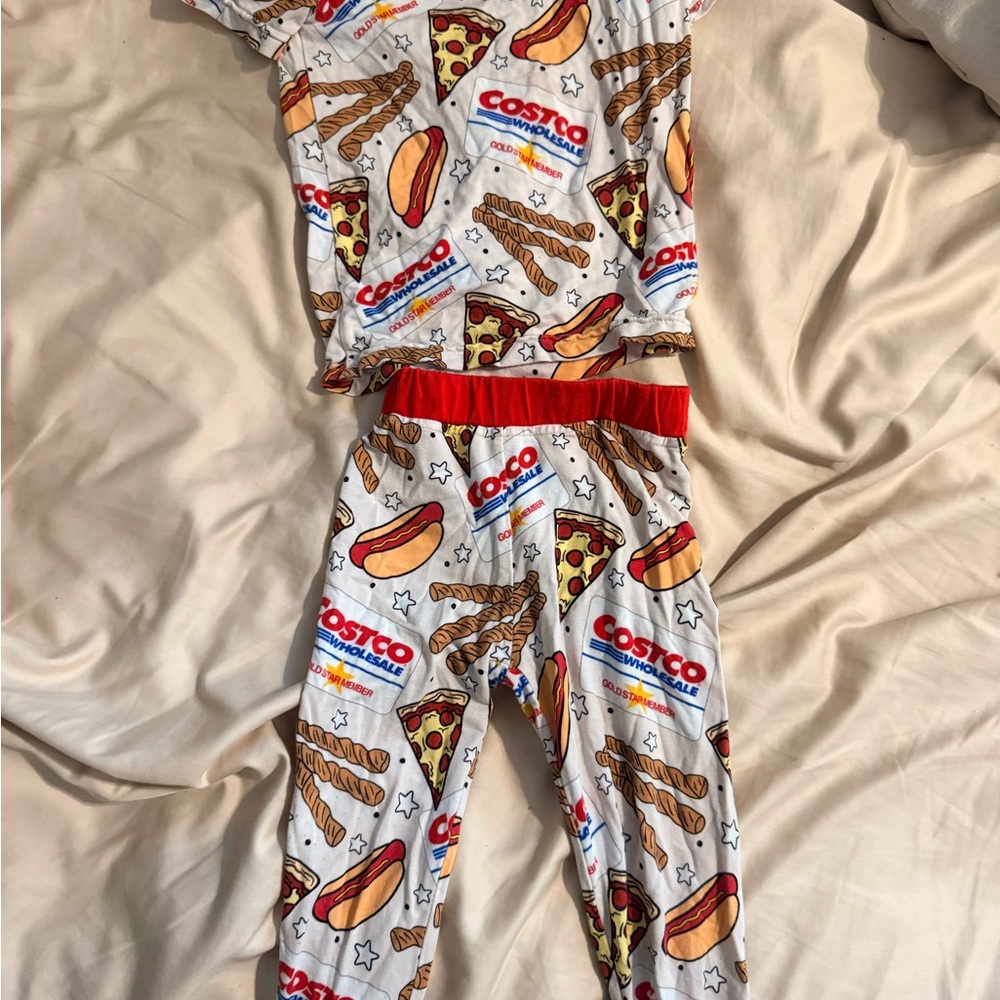 Costco Kids' White Food Print Pajama Set with Red Waistband